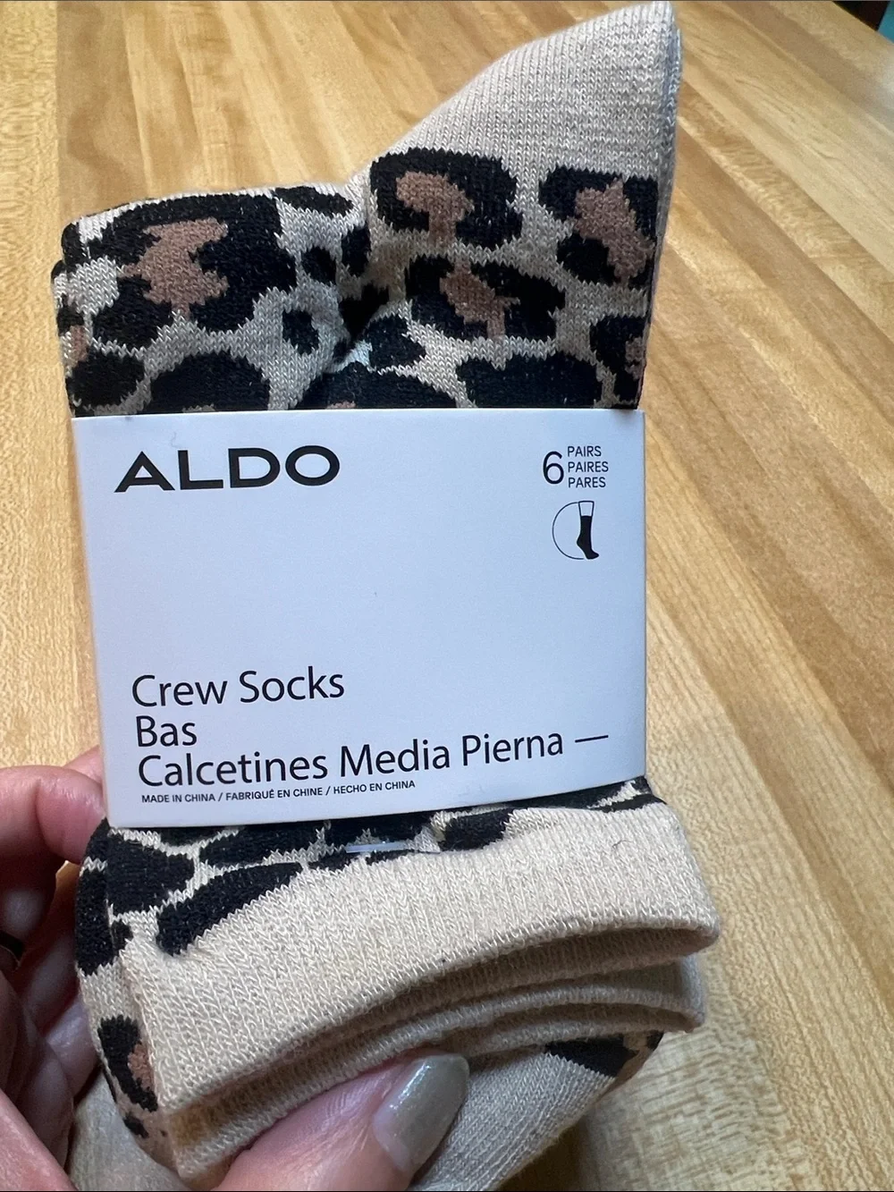 #3261**ALDO Crew Socks in Beige, Black and Brown Leopard Print